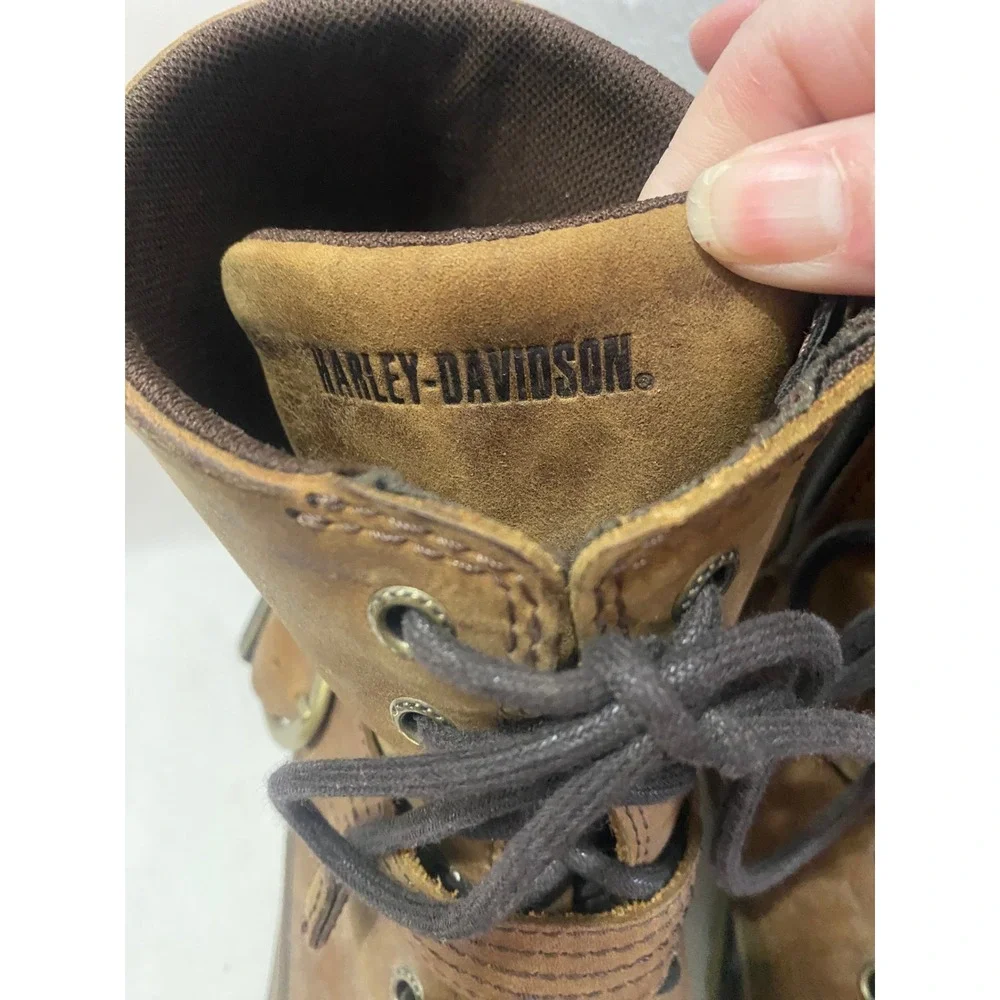 Harley Davidson‎ Men's Brown Leather Lace Up Buckle Motorcycle Boots Size 11M